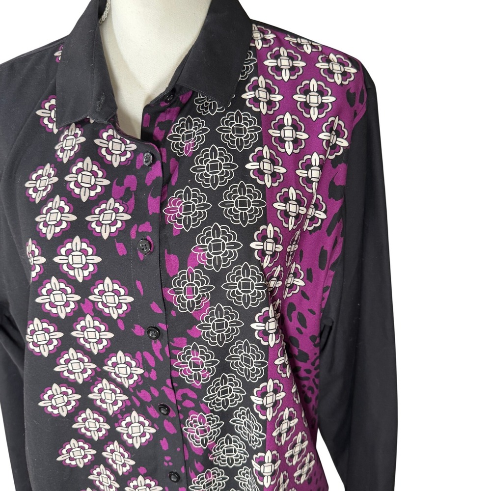 Chico's Purple Medallion No Iron Stretch Tunic Button Down Chico's Size 3.5 18 - Picture 12 of 16